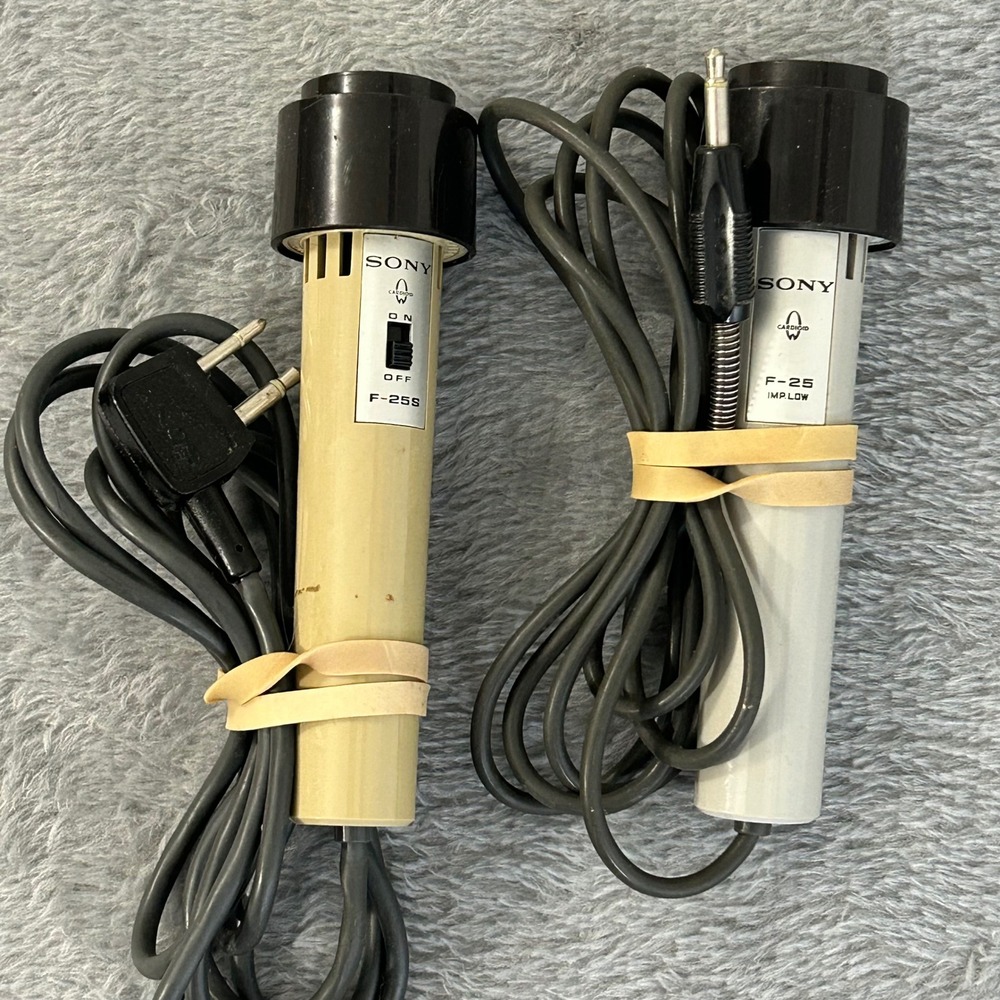 Sony F-25 and F-25S Vintage Cardioid Dynamic Microphones Set Japan Low Imp